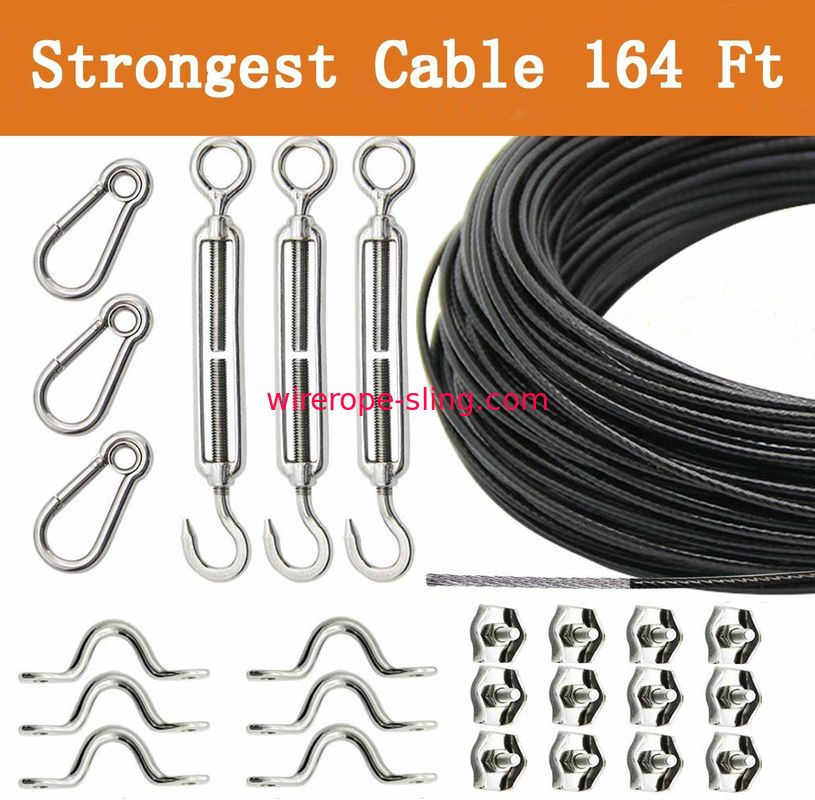 Vinilo - 164 cuerda de alambre revestida de acero inoxidable del pie 7x19 con el torniquete y los ganchos