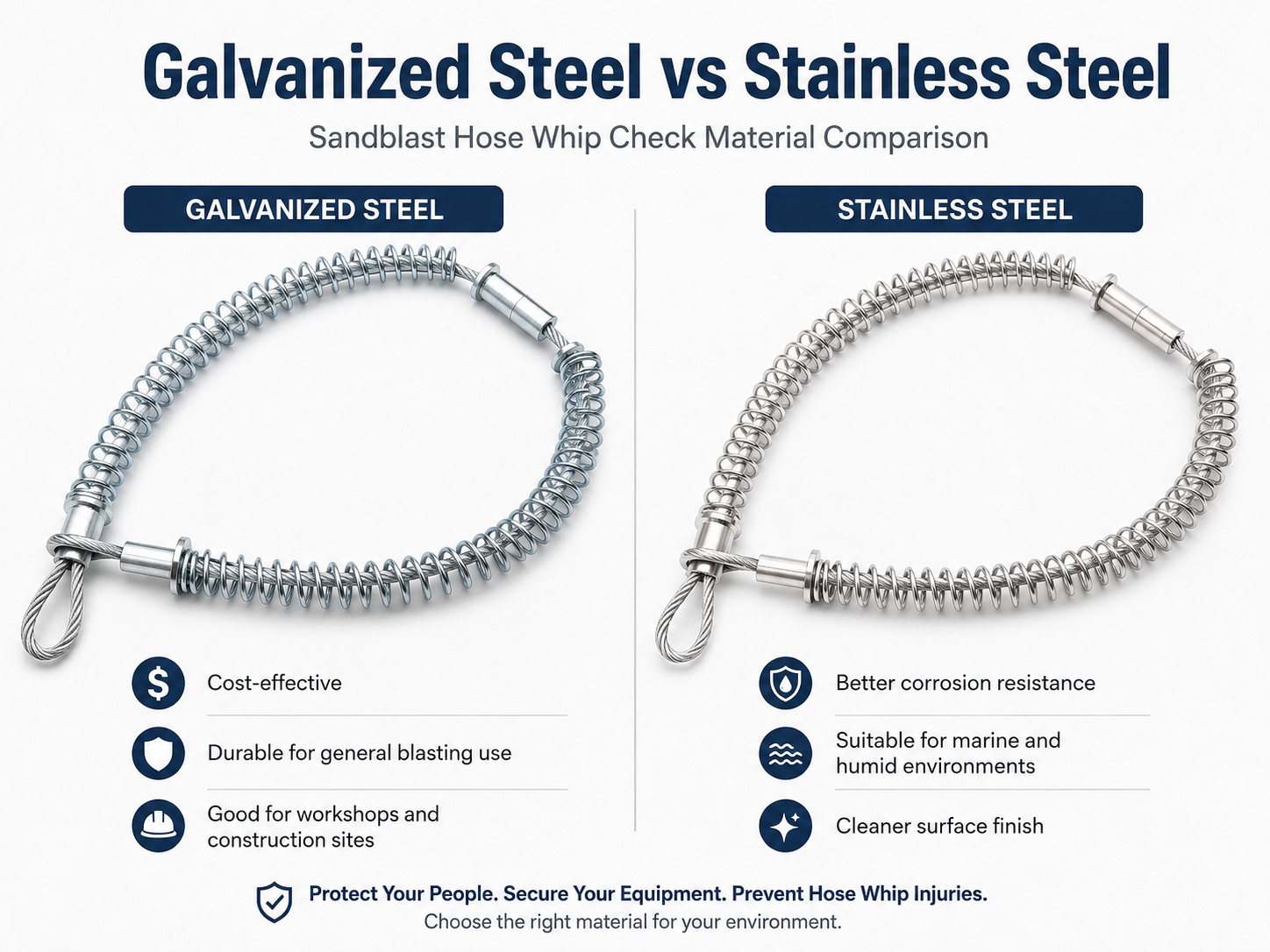 Galvanized steel and stainless steel scomprobación del látigo de la manguera andblast material comparison Galvanized steel and stainless steel scomprobación del látigo de la manguera andblast material comparison