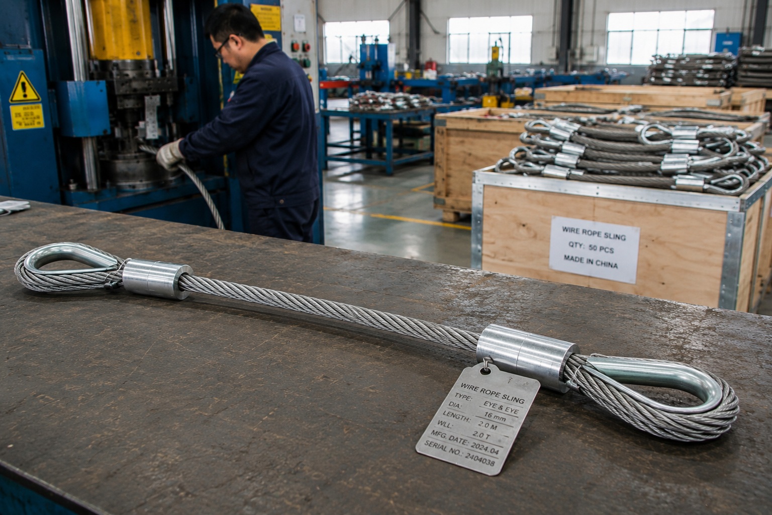 Custom wire rope sling with thimble eye for industrial lifting